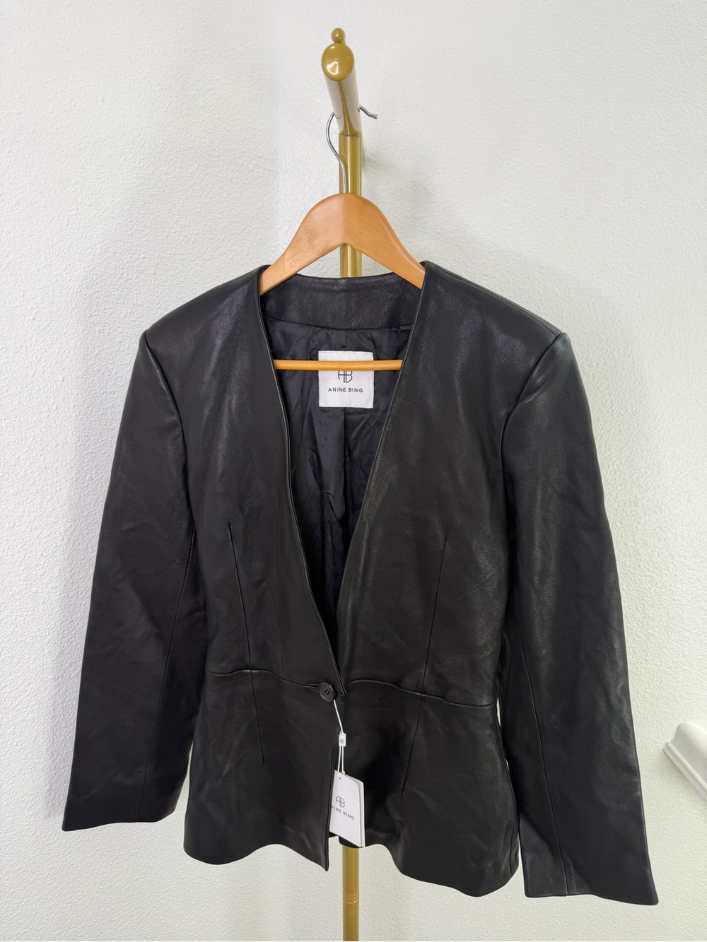 ANINE BING Black Leather Lou Blazer Jacket Size XS NWT